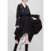 Women black cotton clothes elastic waist asymmetric Dress