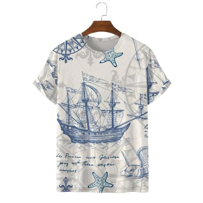 Men's Trendy Nautical Chart Print T-Shirt