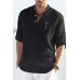 Men's Standing Collar Plain Cotton Linen Short Sleeve Fashion Casual Long-sleeved Shirt